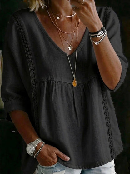 Women's Chic Loose-Fit V-Neck Lace Blouse