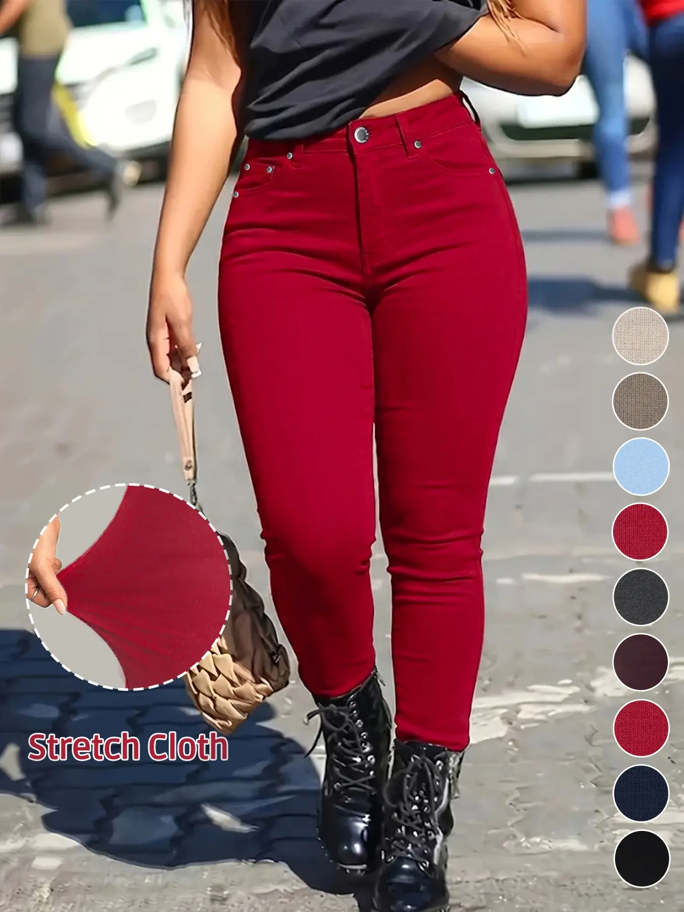 Women's Button-Fly Skinny Pants with Pockets