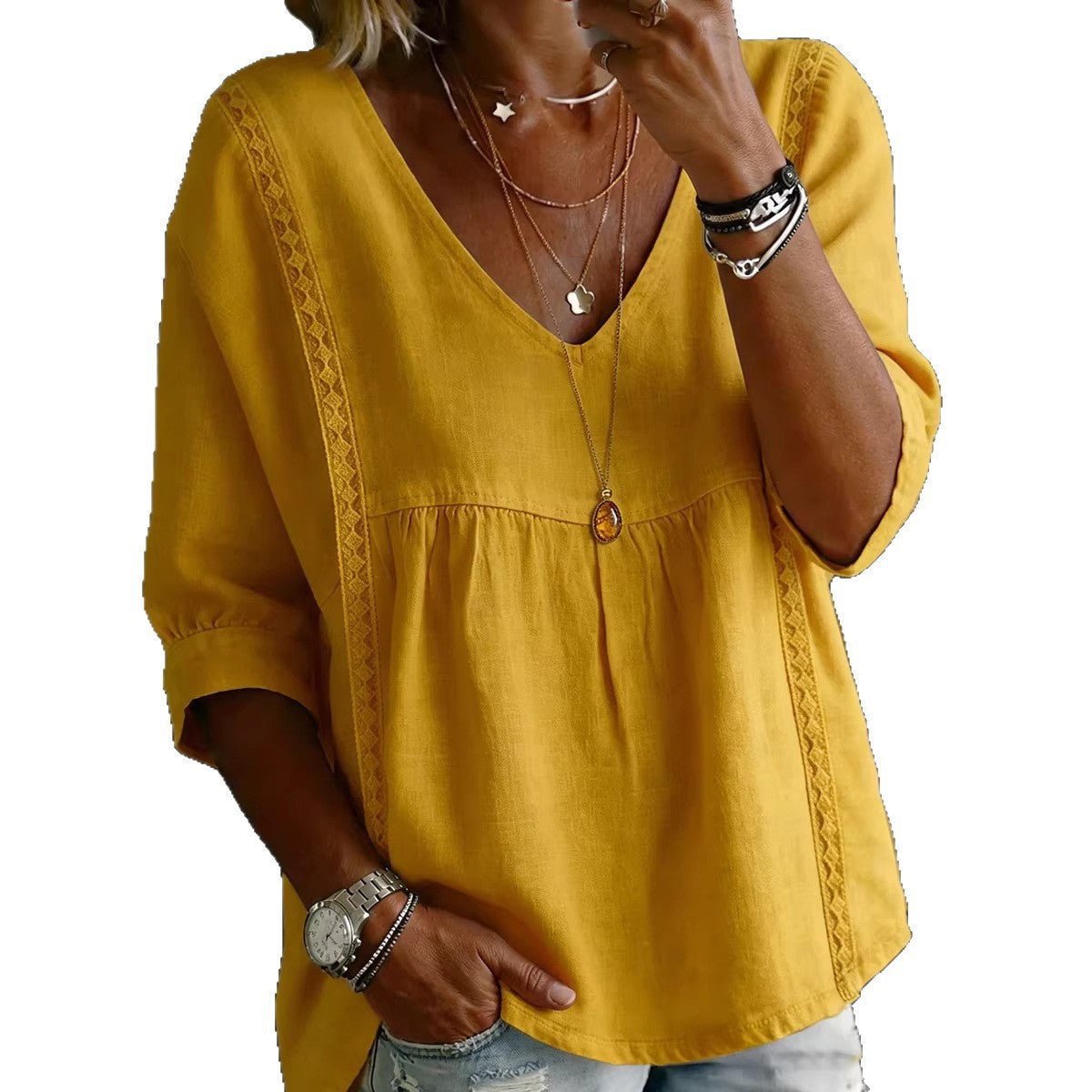 Women's Chic Loose-Fit V-Neck Lace Blouse