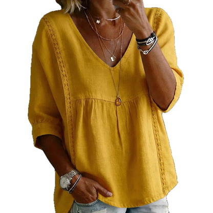 Women's Chic Loose-Fit V-Neck Lace Blouse