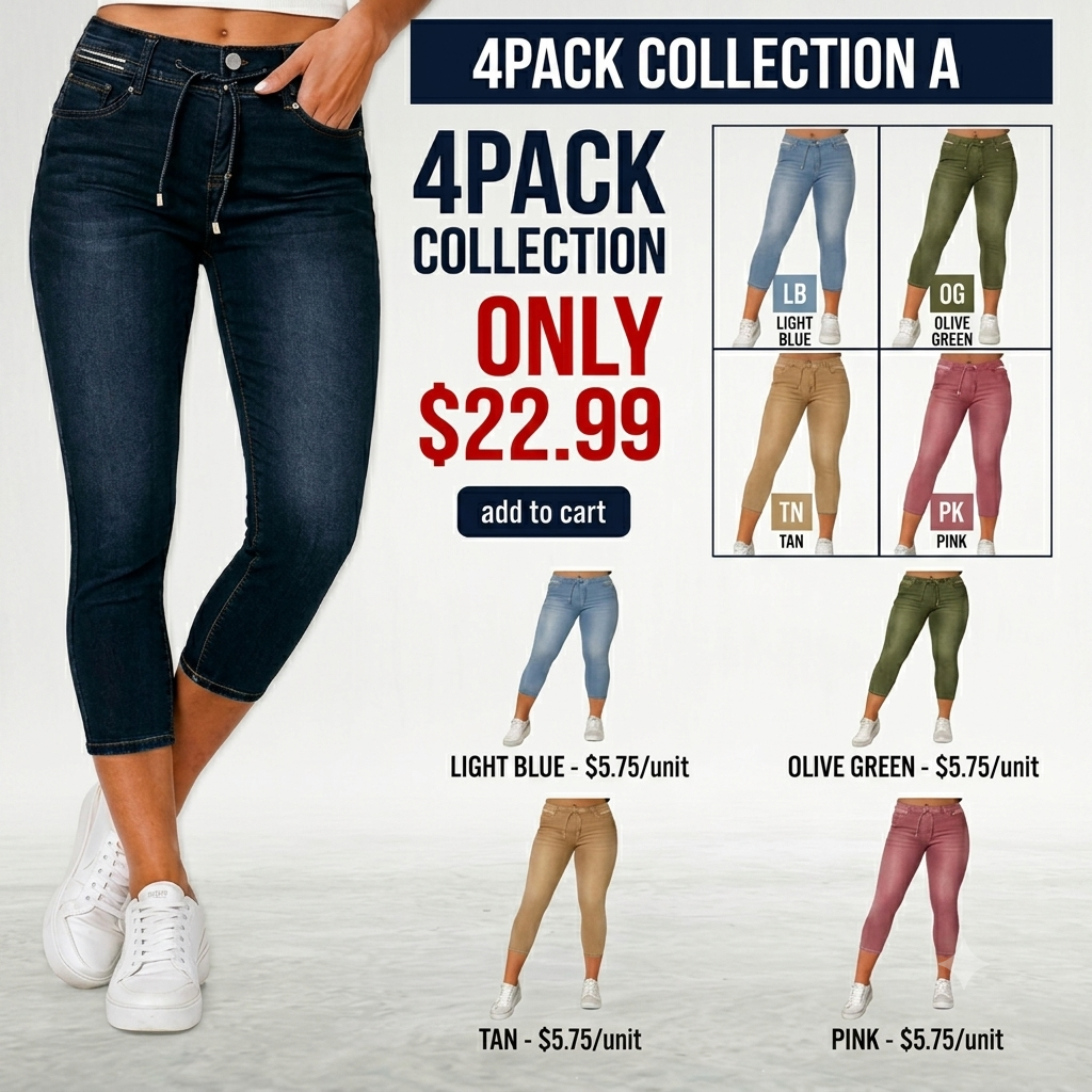 Wash Contrast Binding Double Button Drawstring Mid Waist High Stretch Fit Capri Jeans  Pant