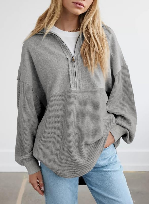 ✨ Women's  Waffle Knit Half Zip Pullover Casual Sweatshirt