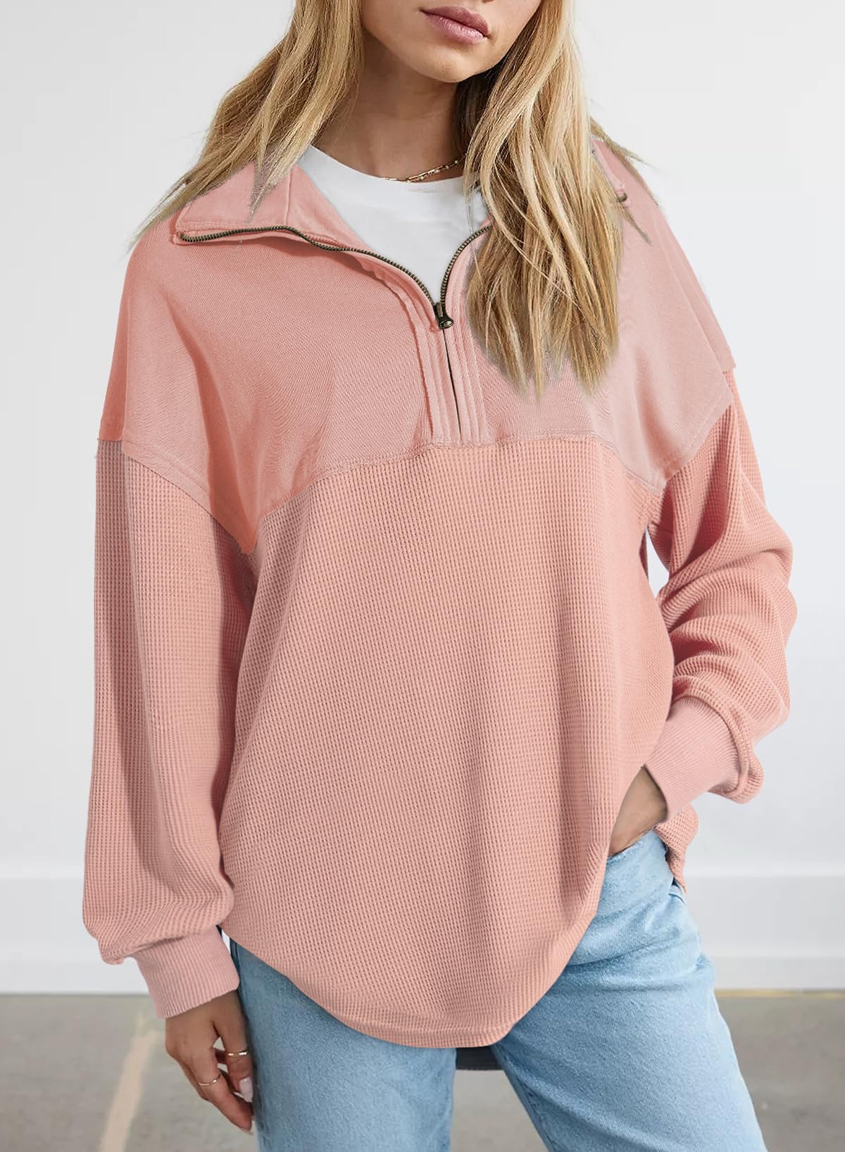 ✨ Women's  Waffle Knit Half Zip Pullover Casual Sweatshirt