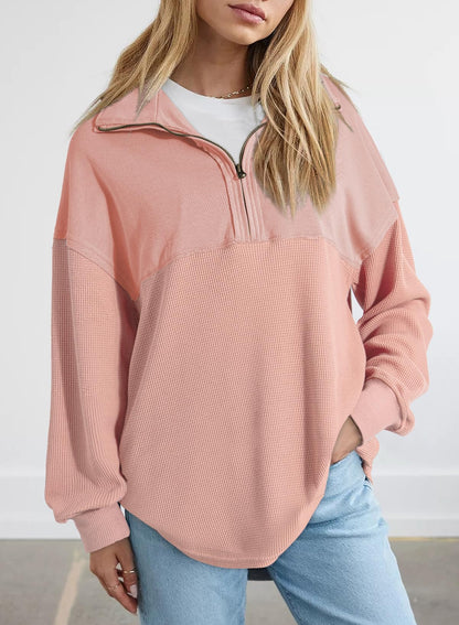 ✨ Women's  Waffle Knit Half Zip Pullover Casual Sweatshirt