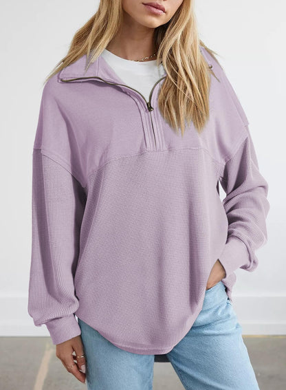 ✨ Women's  Waffle Knit Half Zip Pullover Casual Sweatshirt
