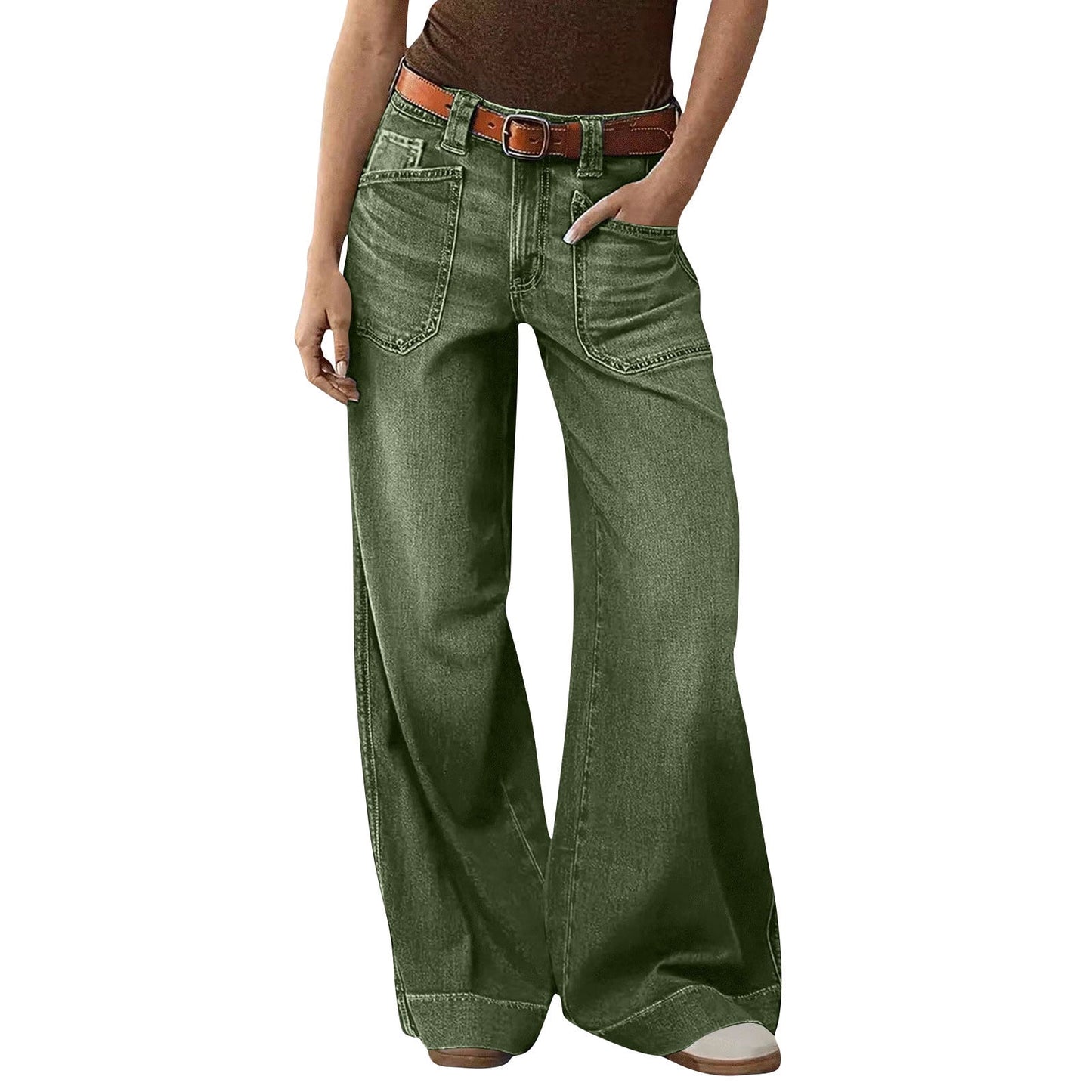 Miqool Women's Wide Leg Jeans Casual Loose Fit High Waisted Stretchy Baggy Denim Pants with Pockets