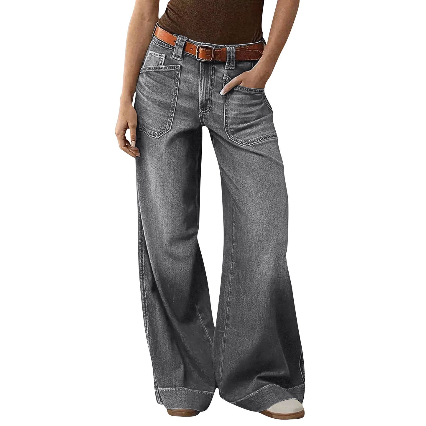 Miqool Women's Wide Leg Jeans Casual Loose Fit High Waisted Stretchy Baggy Denim Pants with Pockets