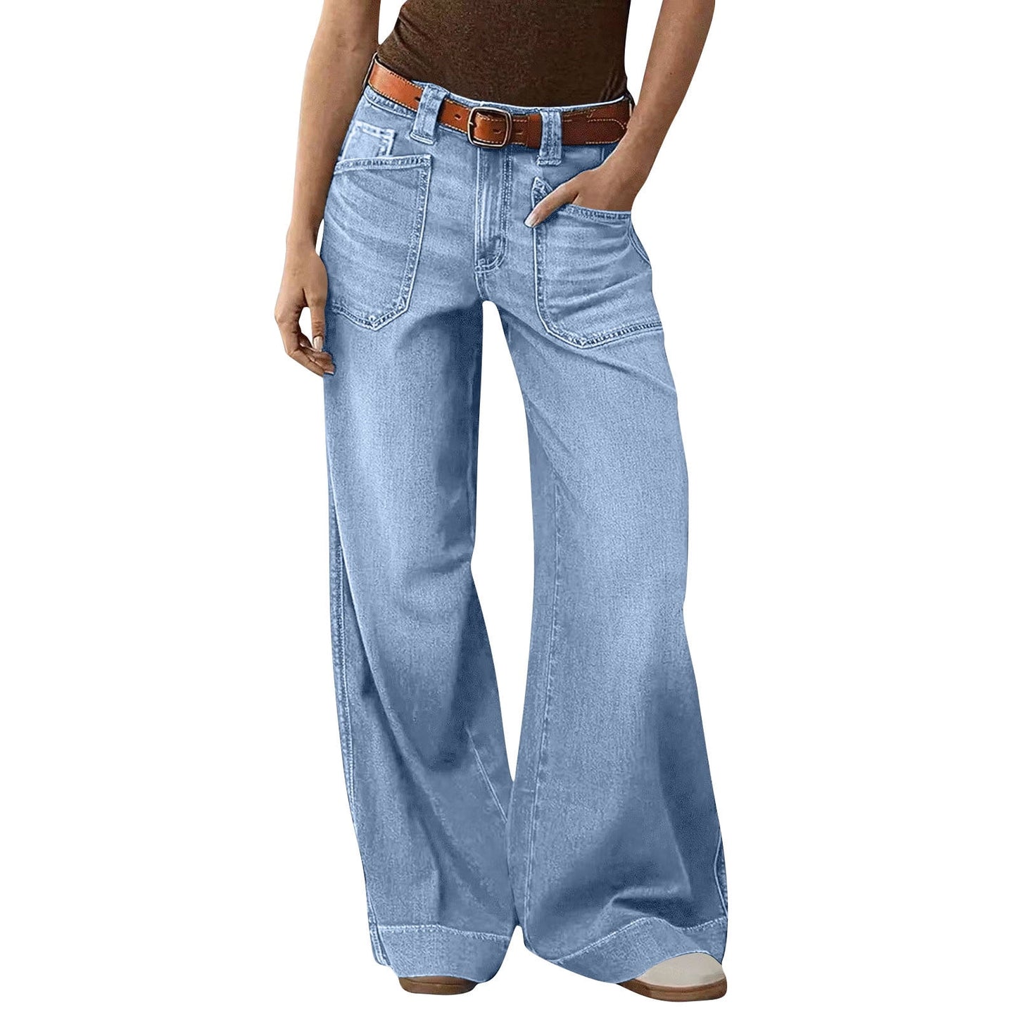 Miqool Women's Wide Leg Jeans Casual Loose Fit High Waisted Stretchy Baggy Denim Pants with Pockets