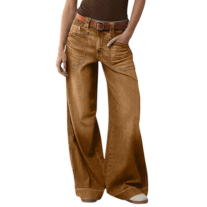 Miqool Women's Wide Leg Jeans Casual Loose Fit High Waisted Stretchy Baggy Denim Pants with Pockets