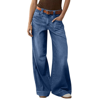 Miqool Women's Wide Leg Jeans Casual Loose Fit High Waisted Stretchy Baggy Denim Pants with Pockets