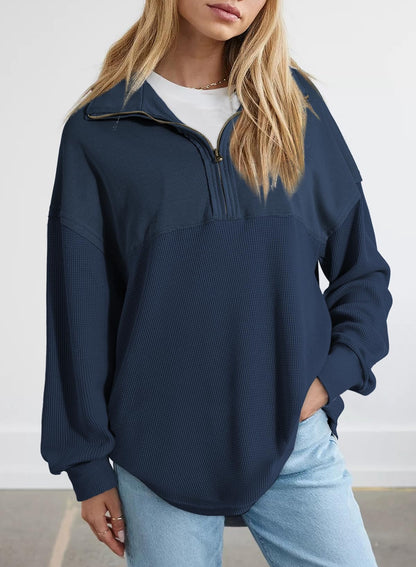 ✨ Women's  Waffle Knit Half Zip Pullover Casual Sweatshirt
