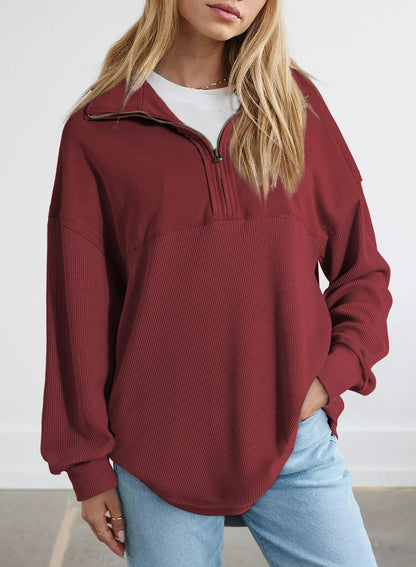 ✨ Women's  Waffle Knit Half Zip Pullover Casual Sweatshirt