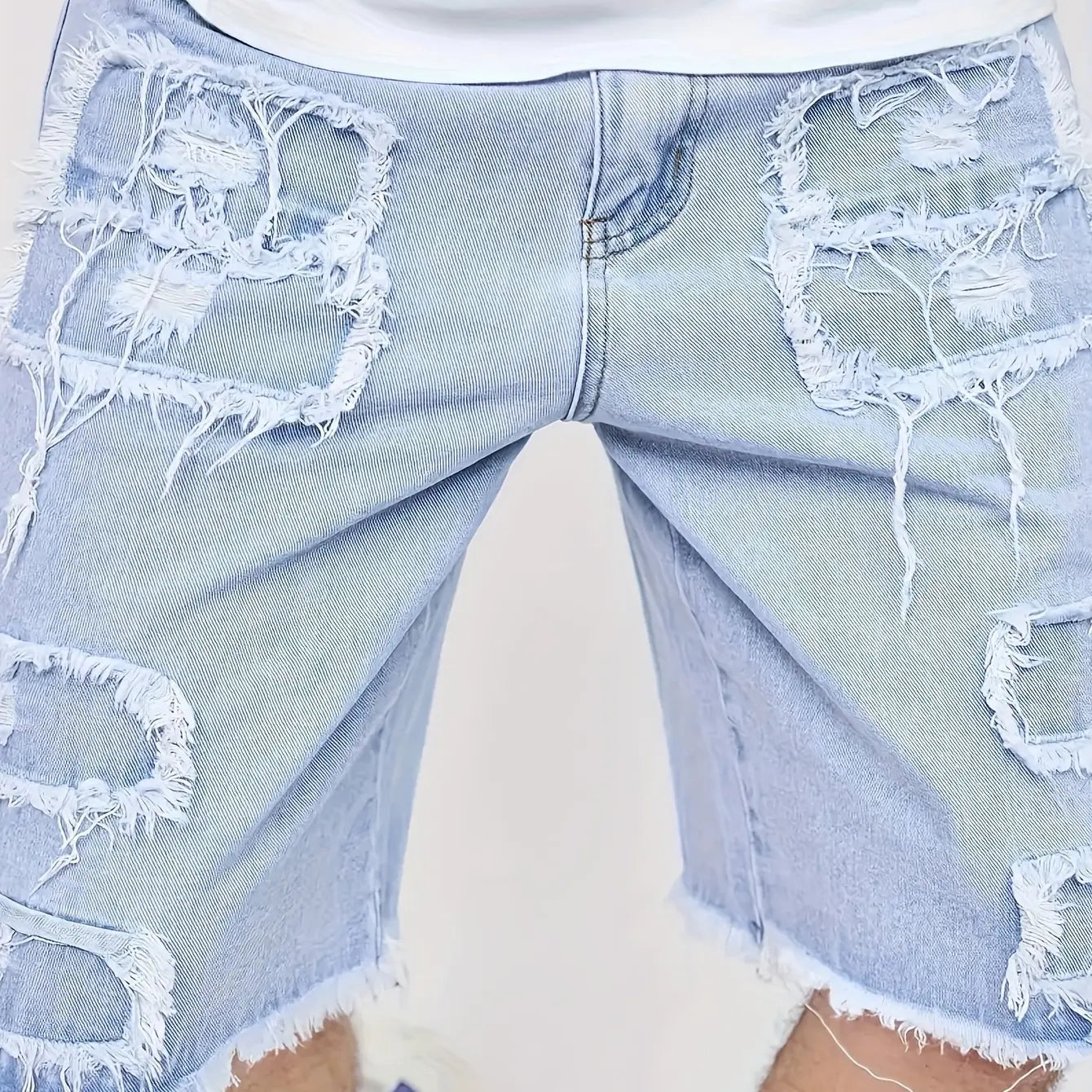 Raw Hem Denim Shorts with Rips – Edgy Urban Casual Warm-Weather Essential