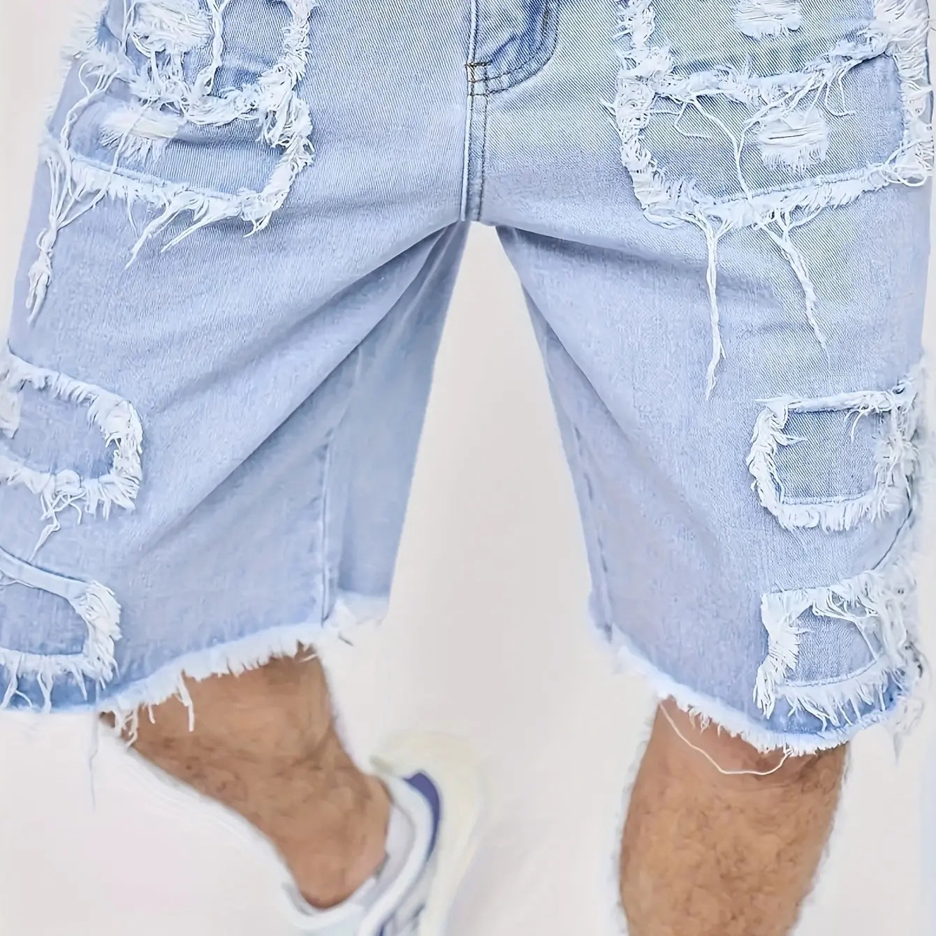 Raw Hem Denim Shorts with Rips – Edgy Urban Casual Warm-Weather Essential