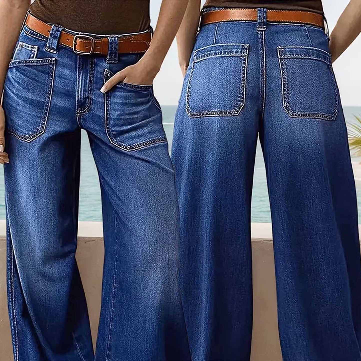 Miqool Women's Wide Leg Jeans Casual Loose Fit High Waisted Stretchy Baggy Denim Pants with Pockets
