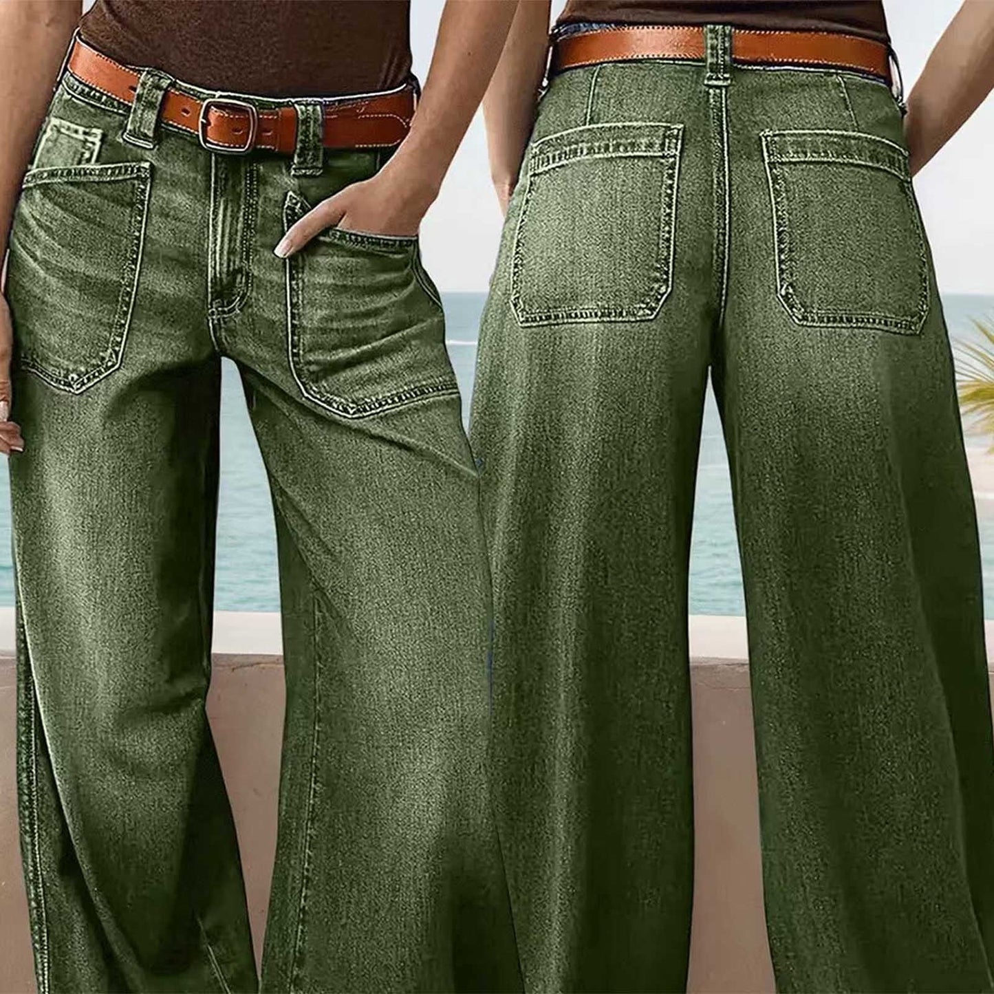 Miqool Women's Wide Leg Jeans Casual Loose Fit High Waisted Stretchy Baggy Denim Pants with Pockets