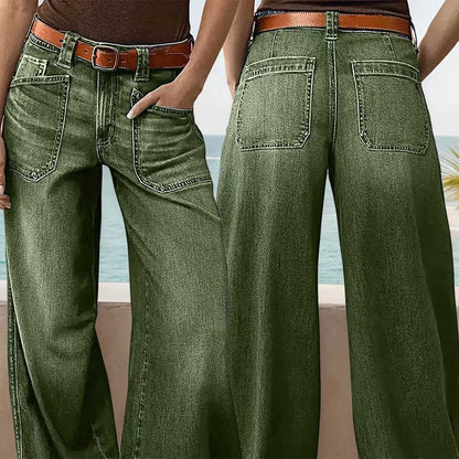 Miqool Women's Wide Leg Jeans Casual Loose Fit High Waisted Stretchy Baggy Denim Pants with Pockets
