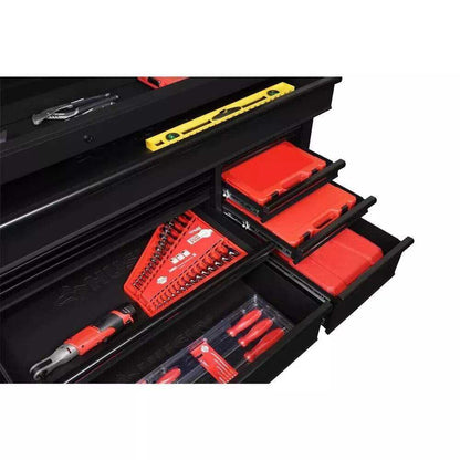 Husky 72 in. 18-Drawer Mobile Workbench with Adjustable-Height Solid Wood Top, Matte Black