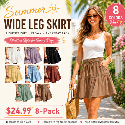 Womens Linen Blend Wide Leg Flowy Culotte Shorts Drawstring Loose Fit Summer Casual Lightweight Comfy Vacation Wear