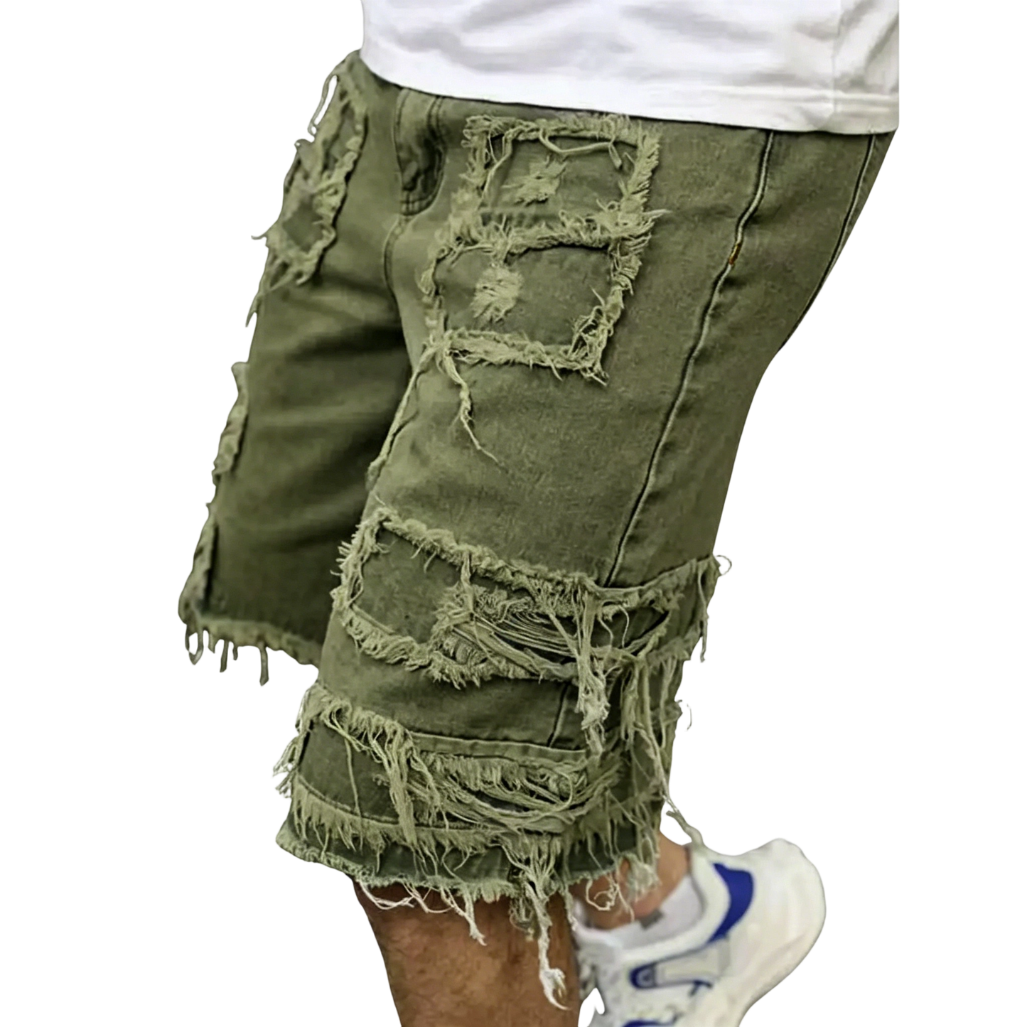 Raw Hem Denim Shorts with Rips – Edgy Urban Casual Warm-Weather Essential