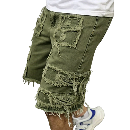 Raw Hem Denim Shorts with Rips – Edgy Urban Casual Warm-Weather Essential