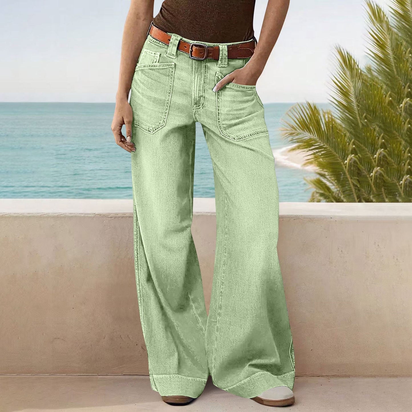 Miqool Women's Wide Leg Jeans Casual Loose Fit High Waisted Stretchy Baggy Denim Pants with Pockets
