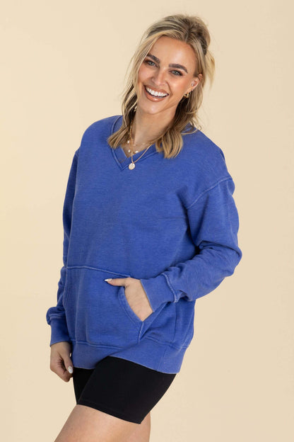 🔥 Your Favorite Is Back!Pigment Dyed Cozy Campfire V-Neck Sweatshirt