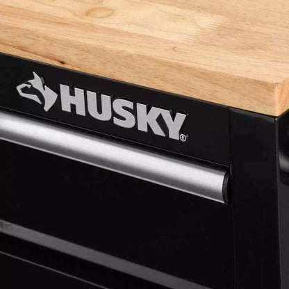 62 IN. 14-DRAWER MOBILE WORKBENCH WITH SOLID WOOD TOP, BLACK