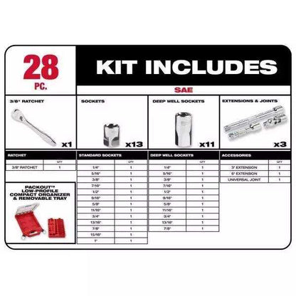 15 IN. PACKOUT BACKPACK AND 3/8 IN. DRIVE SAE RATCHET AND SOCKET MECHANICS TOOL SET WITH PACKOUT CASE (28-PIECE)