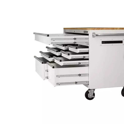 52 IN. 9-DRAWER MOBILE WORKBENCH IN GLOSS WHITE