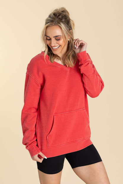 🔥 Your Favorite Is Back!Pigment Dyed Cozy Campfire V-Neck Sweatshirt