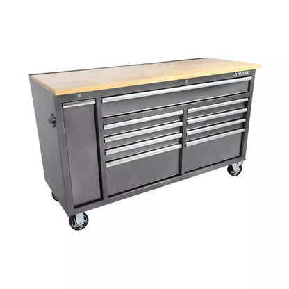 Husky 72 in. x 24 in. D Standard Duty 18-Drawer Mobile Workbench Tool Chest with Solid Wood Top in Stainless Steel