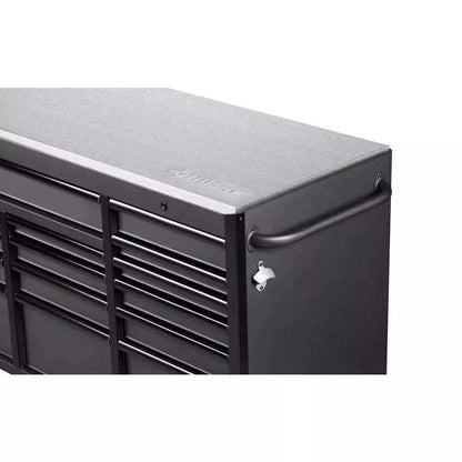 HEAVY-DUTY 72 IN. W 15-DRAWER, DEEP TOOL CHEST MOBILE WORKBENCH IN MATTE BLACK WITH STAINLESS STEEL TOP AND DUAL LOCKS