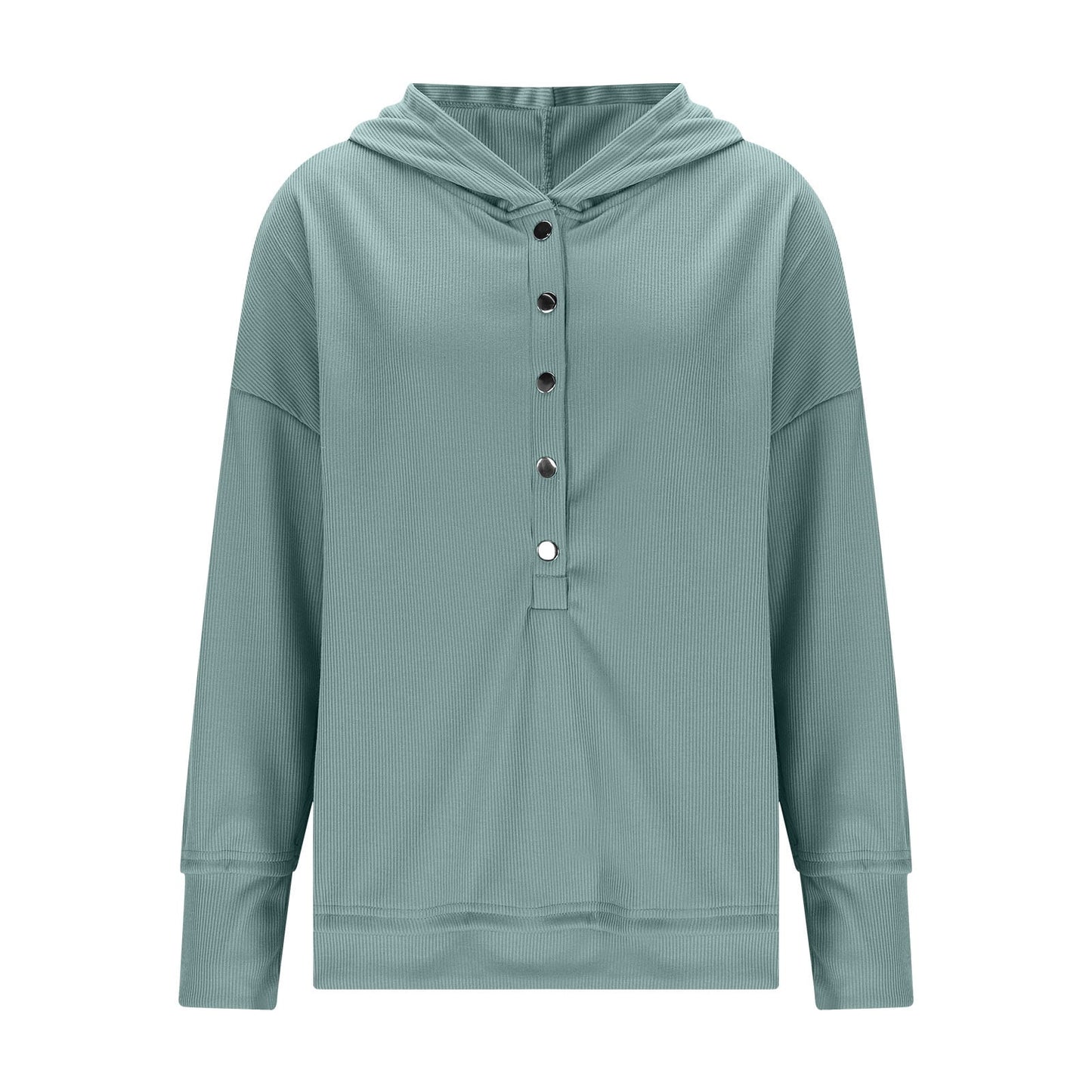 Womens Long Sleeve Tops Casual Ribbed Knit Half Button Hooded Pullover Sweatshirt Versatile Casual Wear