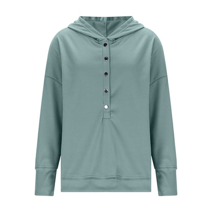 Womens Long Sleeve Tops Casual Ribbed Knit Half Button Hooded Pullover Sweatshirt Versatile Casual Wear
