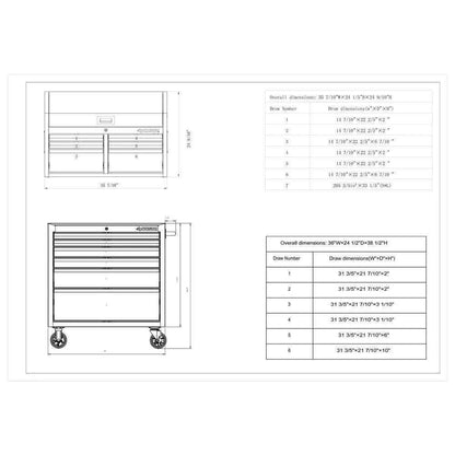 36 IN. W 12-DRAWER, DEEP COMBINATION TOOL CHEST AND CABINET SET IN GLOSS BLACK