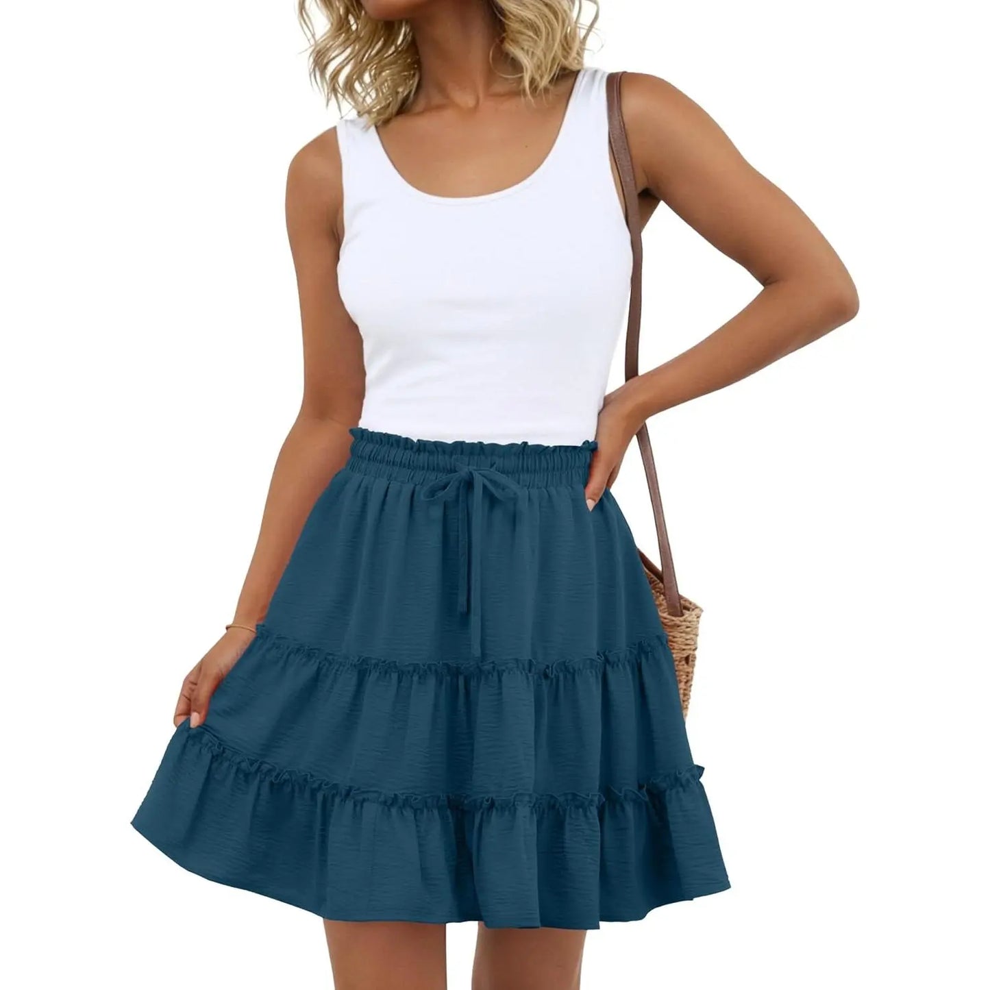 Boho Skirts for Women Flowy Casual Cute Skorts Built-in Shorts