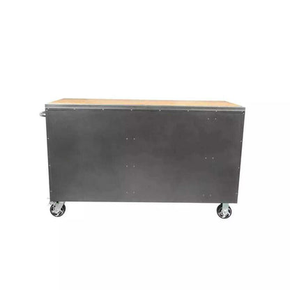 Husky 72 in. x 24 in. D Standard Duty 18-Drawer Mobile Workbench Tool Chest with Solid Wood Top in Stainless Steel