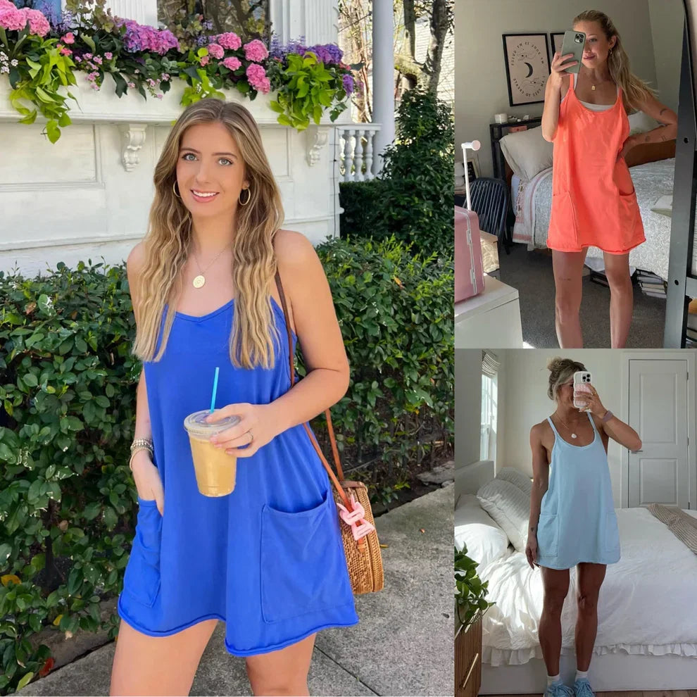🔥Summer Sale🔥Womens Summer Sleeveless Mini Dress V Neck Spaghetti