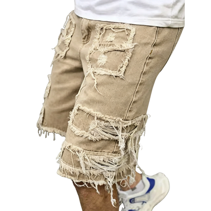 Raw Hem Denim Shorts with Rips – Edgy Urban Casual Warm-Weather Essential