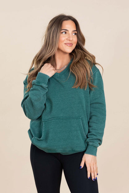 🔥 Your Favorite Is Back!Pigment Dyed Cozy Campfire V-Neck Sweatshirt