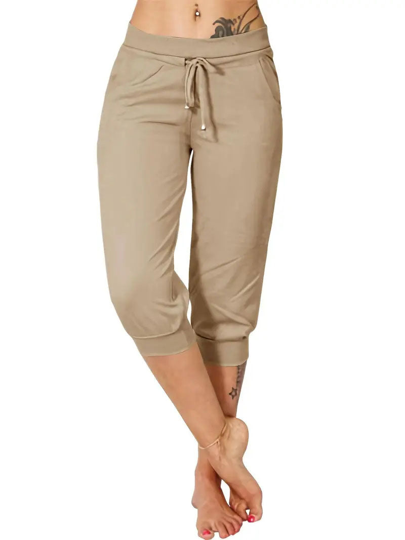 🔥Hot Summer Sale🔥Women’s Drawstring Capri Pants with Pockets for Casual Comfort Wear