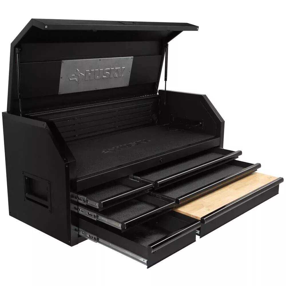 INDUSTRIAL 52 IN. W X 21.5 IN. D 6-DRAWER TOOL CHEST WITH PULL-OUT WORK SURFACE AND LED LIGHT IN MATTE BLACK