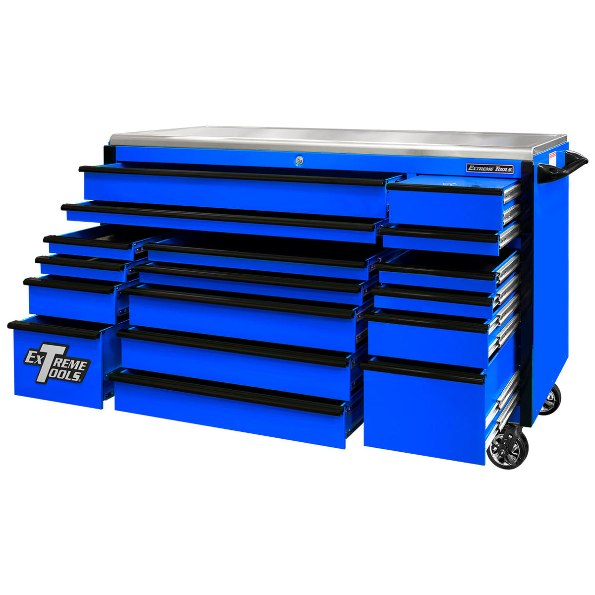 Extreme Tools Professional EXQ 72″ Quick Release 17-Drawer Triple Bank Roller Cabinet