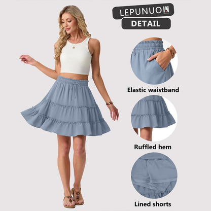 Boho Skirts for Women Flowy Casual Cute Skorts Built-in Shorts