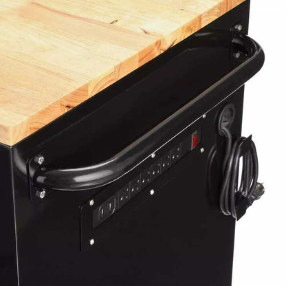 62 IN. 14-DRAWER MOBILE WORKBENCH WITH SOLID WOOD TOP, BLACK