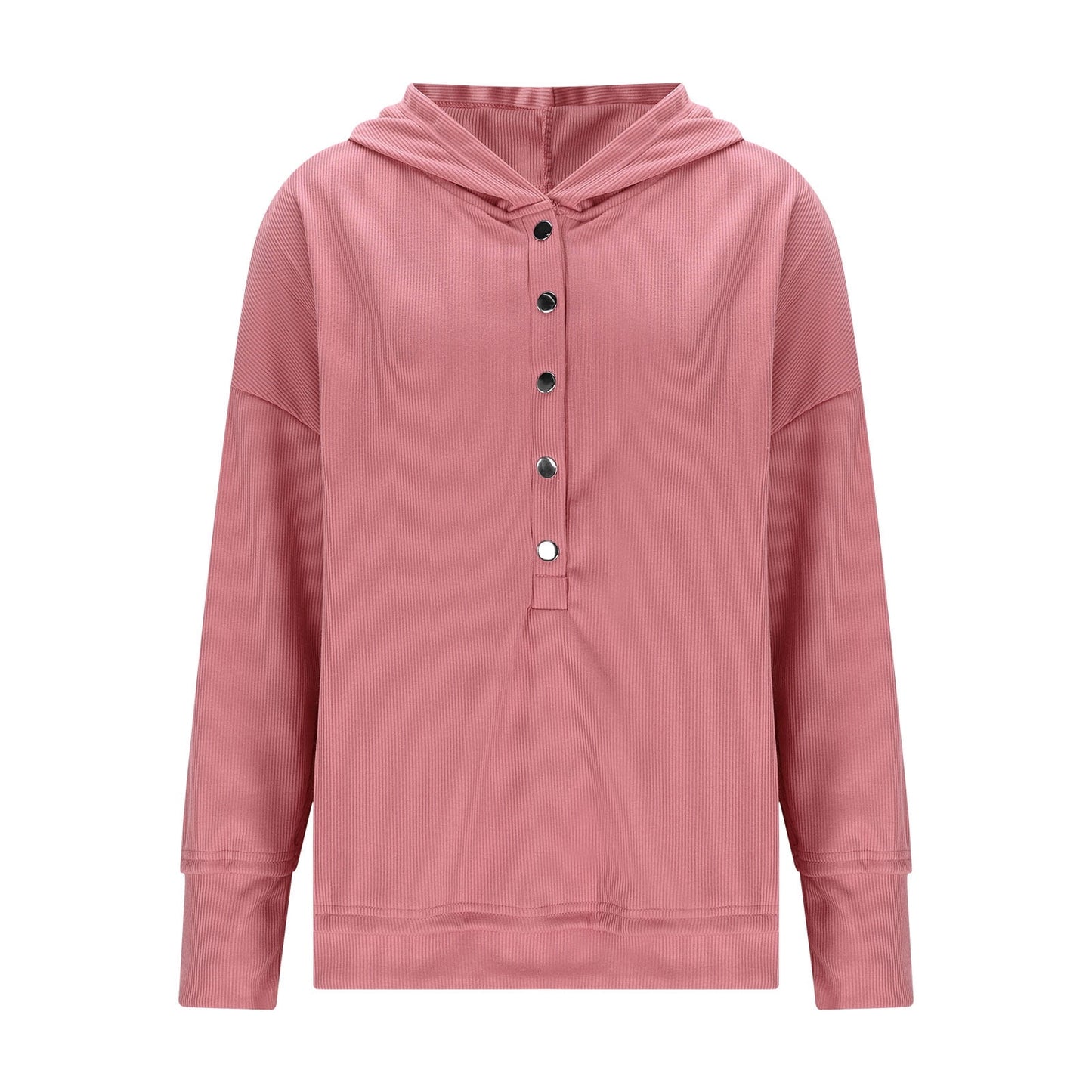 Womens Long Sleeve Tops Casual Ribbed Knit Half Button Hooded Pullover Sweatshirt Versatile Casual Wear