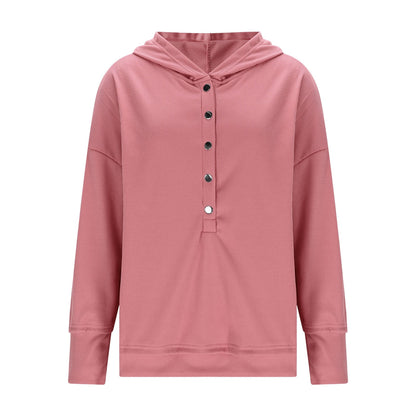Womens Long Sleeve Tops Casual Ribbed Knit Half Button Hooded Pullover Sweatshirt Versatile Casual Wear