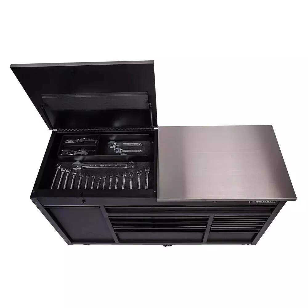 Husky 63 in. W x 23 in. D Heavy Duty 11-Drawer Mobile Workbench Cabinet with Flip-Top Stainless Steel Top in Matte Black