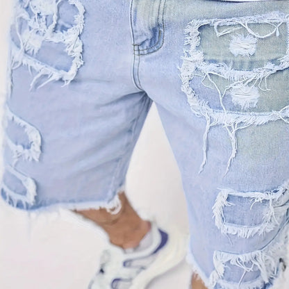 Raw Hem Denim Shorts with Rips – Edgy Urban Casual Warm-Weather Essential